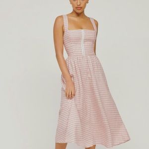 Reformation Pink Gingham Midi Dress